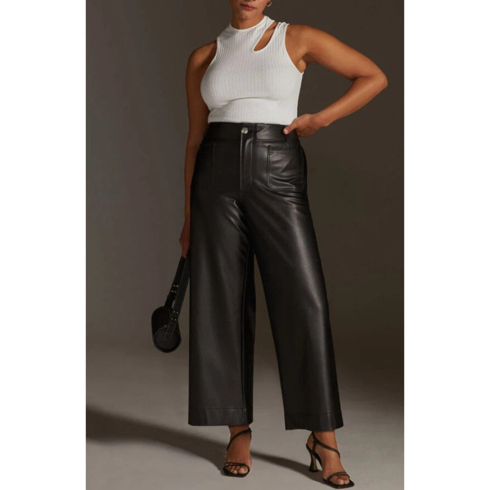 The Colette Cropped Wide-Leg Trousers by Maeve: Vegan Leather Edition 22 NWT